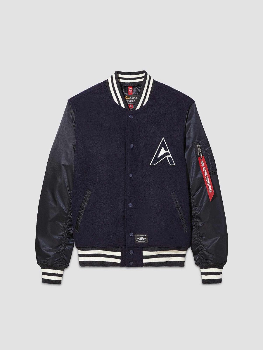 Men Alpha Industries Outerwear | Ma-1 Wool Varsity Jacket Replica Blue