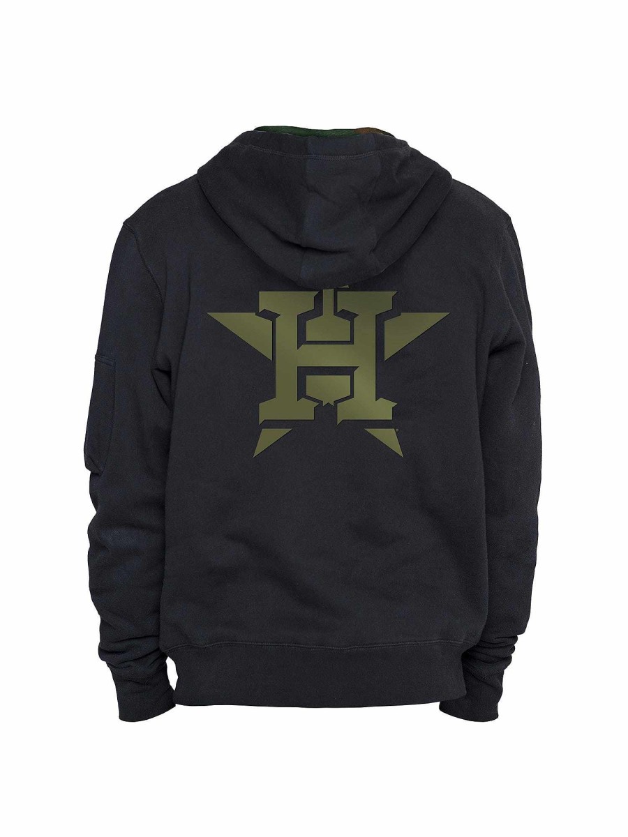Mlb Alpha Industries Mlb X Alpha X New Era - Hoodies, Tees, & Shorts | Houston Astros X Alpha X New Era Hoodie Black