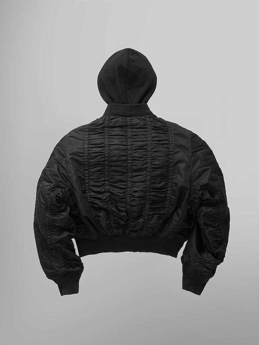 Women Alpha Industries Outerwear | Alpha X Mademe Hooded Ruched Ma-1 Bomber Jacket