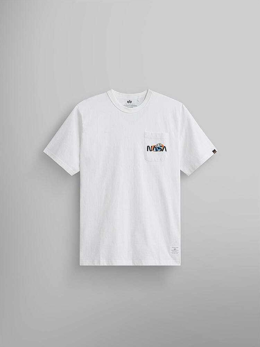 Men Alpha Industries T-Shirts | Nasa Essential Pocket Tee White