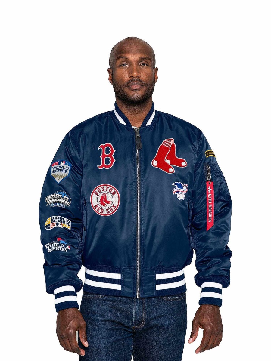 Mlb Alpha Industries Mlb X Alpha X New Era - Bomber Jackets | Boston Red Sox X Alpha X New Era Ma-1 Bomber Jacket Replica Blue