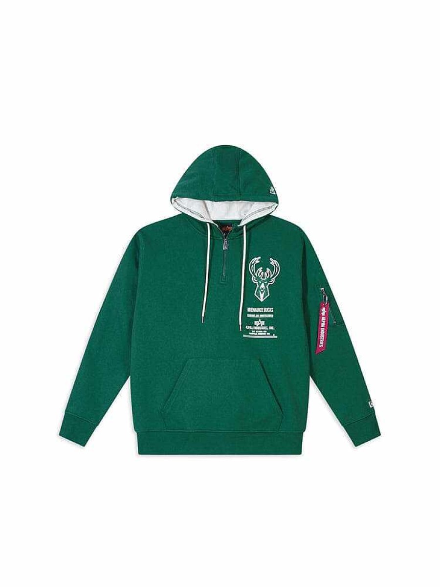 Nba Alpha Industries Nba X Alpha X New Era - Hoodies, Tees, & Shorts | Milwaukee Bucks X Alpha X New Era Hoodie Dark Green