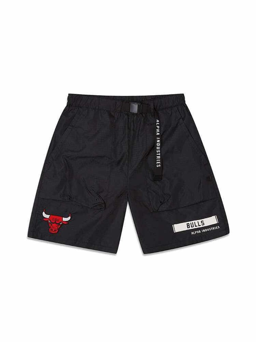 Nba Alpha Industries Nba X Alpha X New Era - Hoodies, Tees, & Shorts | Chicago Bulls X Alpha X New Era Nylon Shorts Black