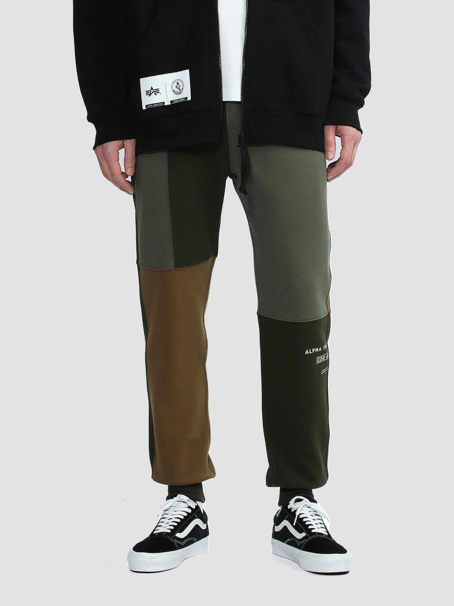 Men Alpha Industries Pants + Shorts | Alpha X Izzue Patchwork Bottom Olive