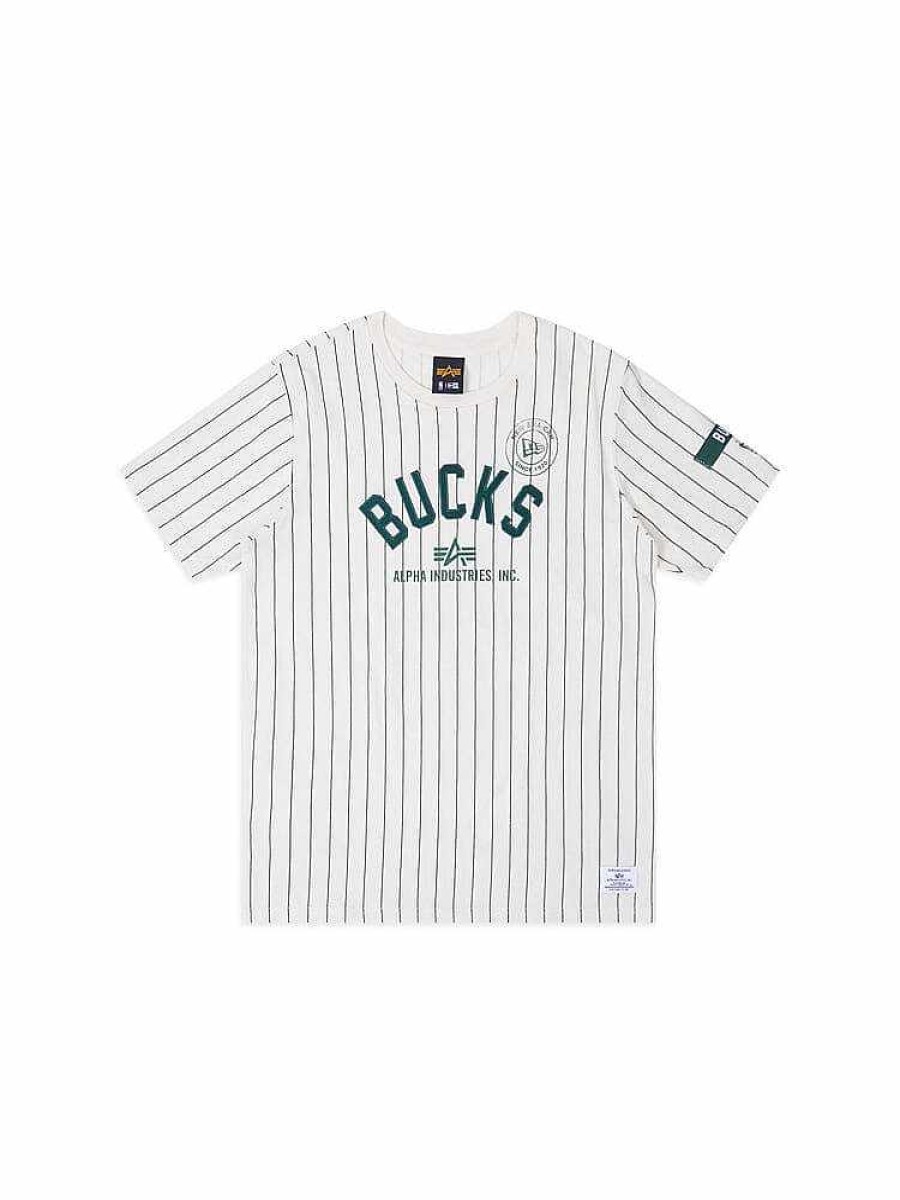 Nba Alpha Industries Nba X Alpha X New Era - Hoodies, Tees, & Shorts | Milwaukee Bucks X Alpha X New Era Tee White