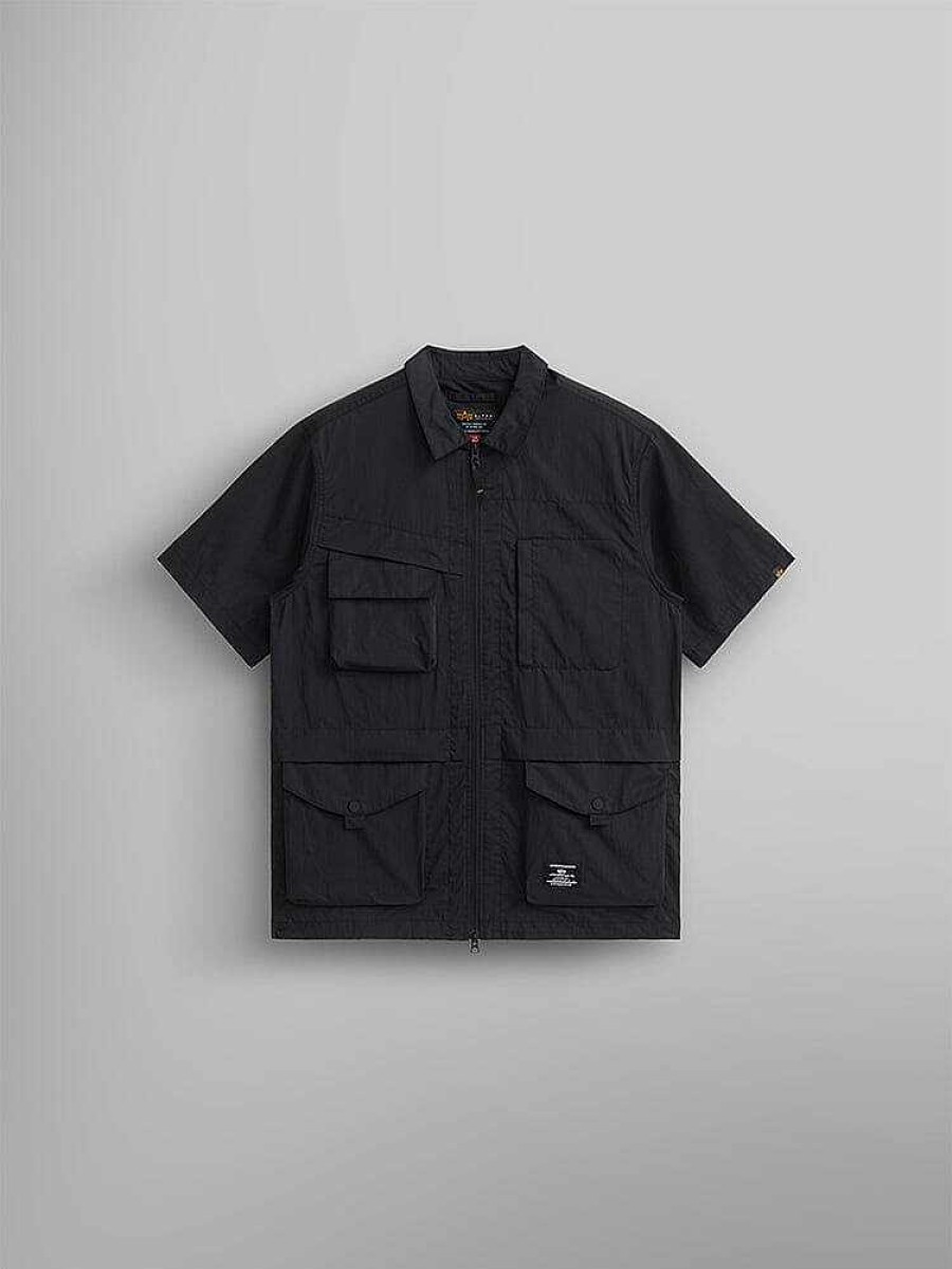 Men Alpha Industries Outerwear | Short Sleeve Multi Pocket Zippered Shirt Jacket