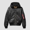 Women Alpha Industries Outerwear | Ma-1 Hooded Battlewash Bomber Jacket Black Woodland Camo