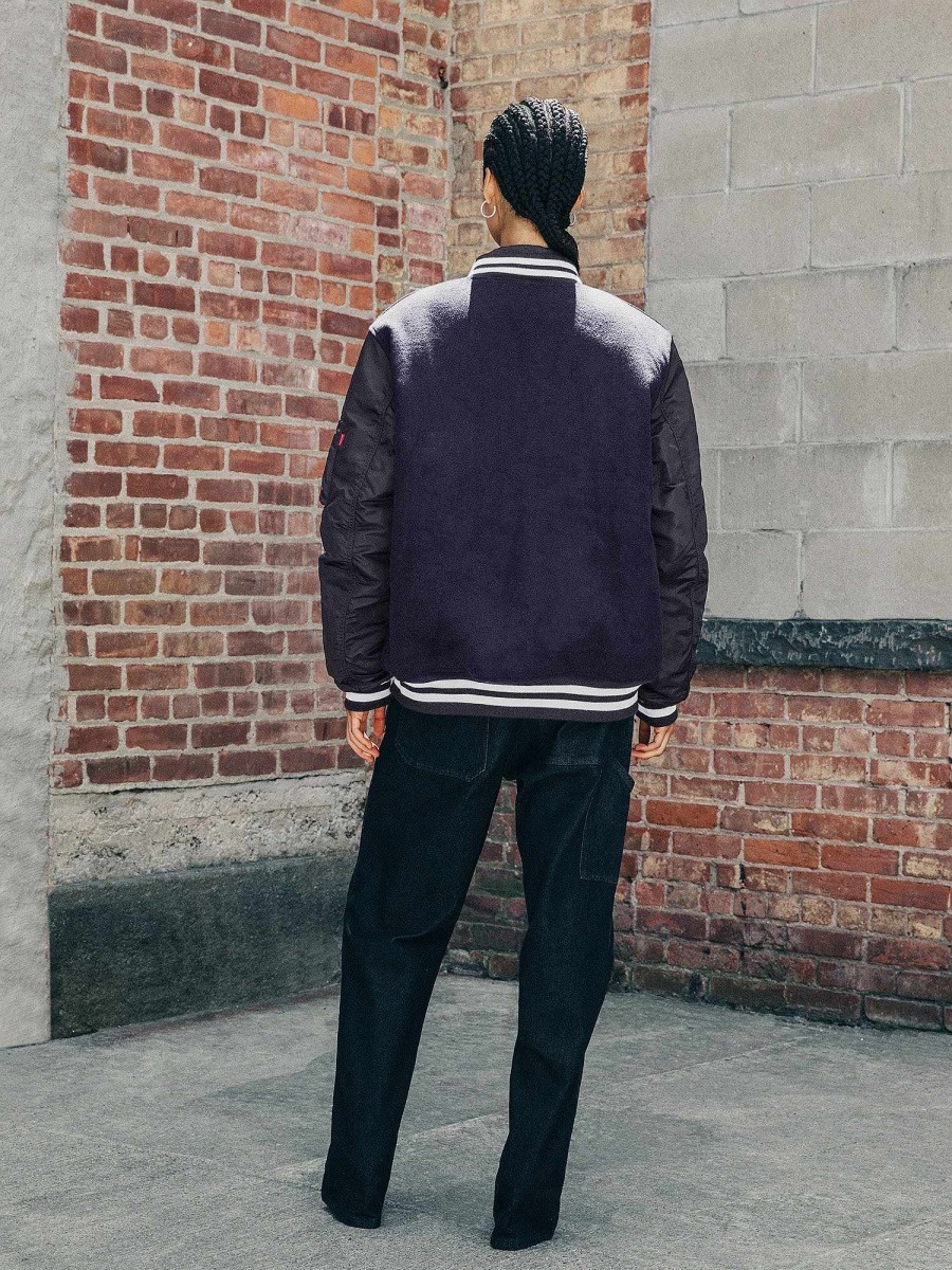 Women Alpha Industries Outerwear | Ma-1 Wool Varsity Jacket W Replica Blue