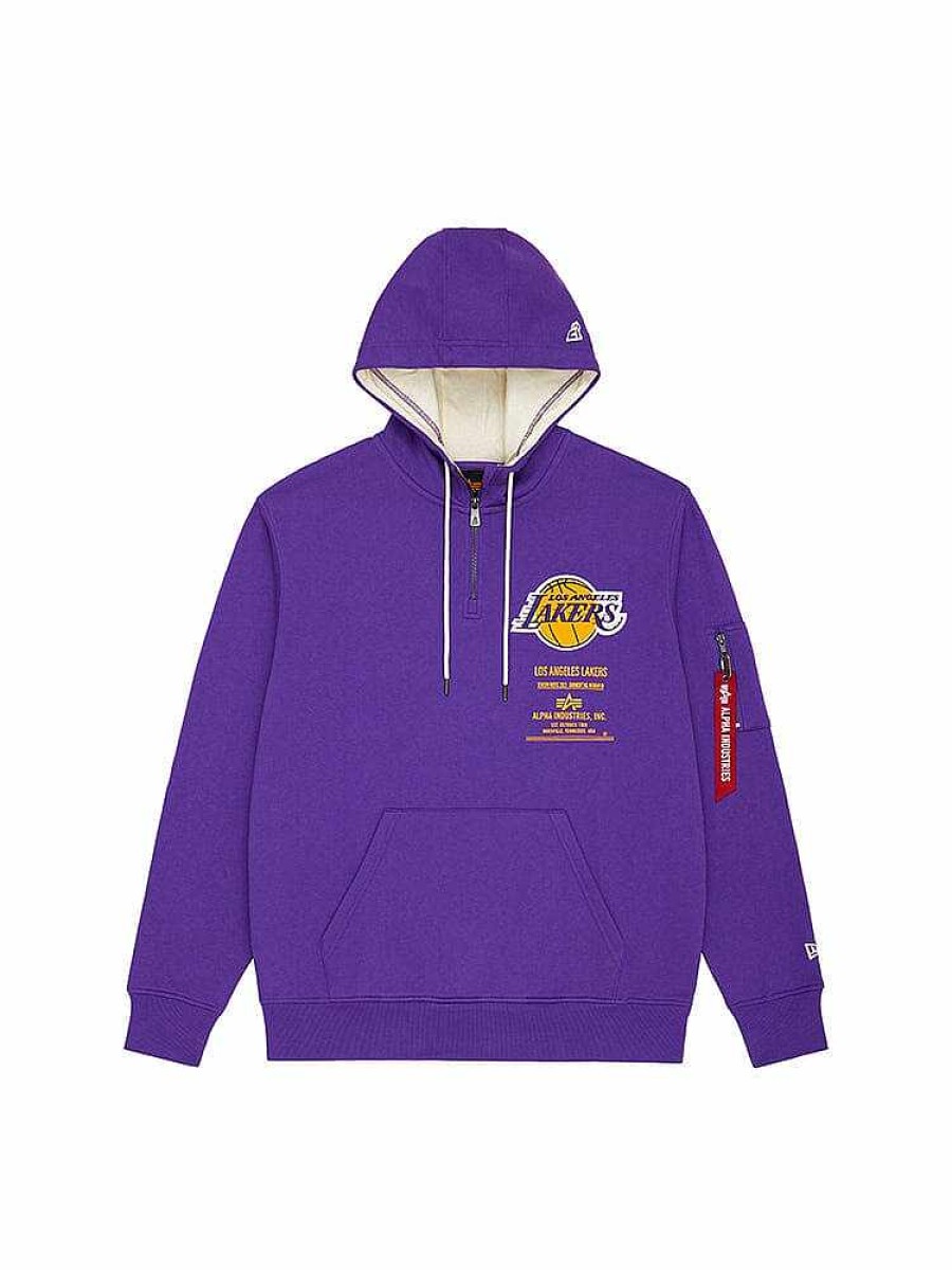 Nba Alpha Industries Nba X Alpha X New Era - Hoodies, Tees, & Shorts | Los Angeles Lakers X Alpha X New Era Hoodie Purple
