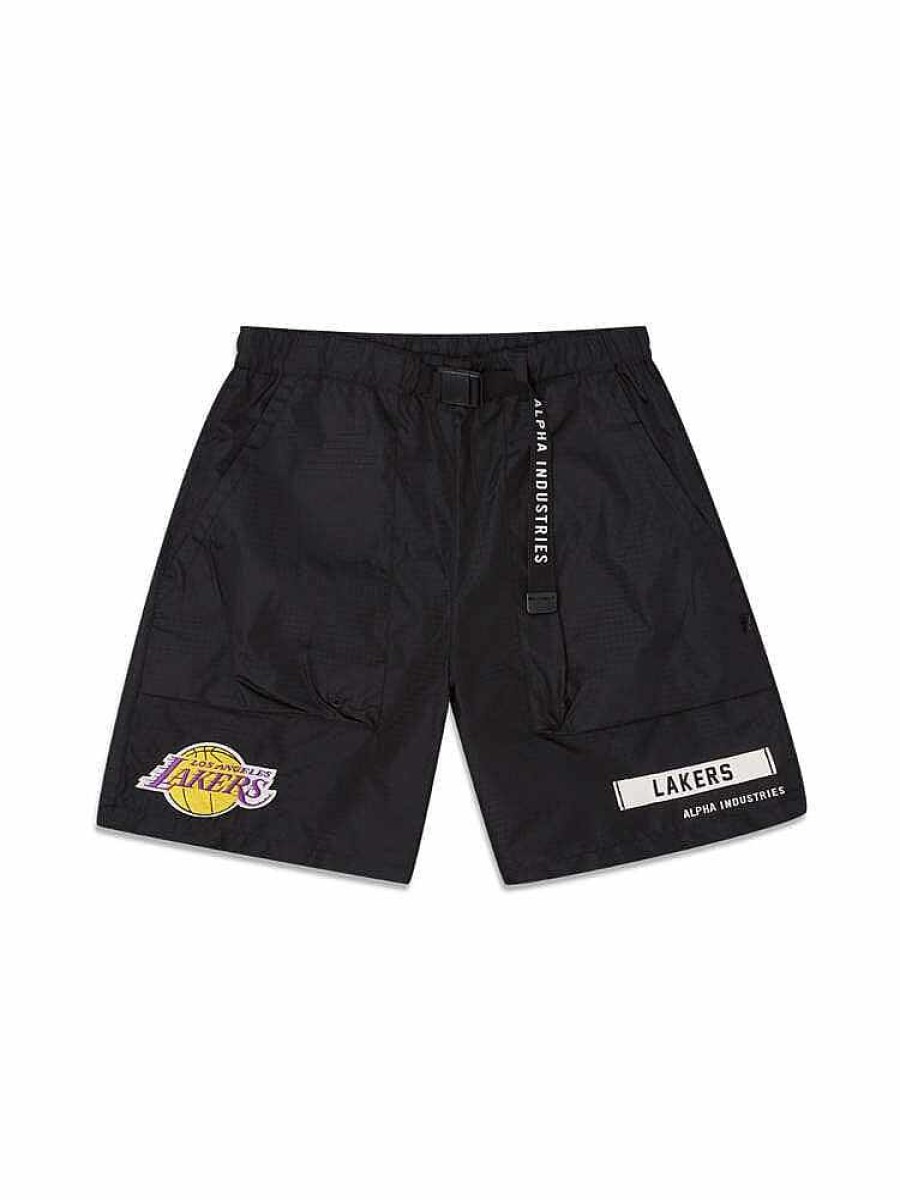 Nba Alpha Industries Nba X Alpha X New Era - Hoodies, Tees, & Shorts | Los Angeles Lakers X Alpha X New Era Nylon Shorts Black