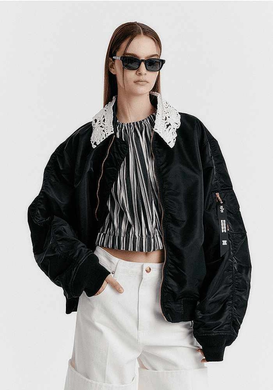 Women Alpha Industries Outerwear | Alpha X Eenk Lace Collar Ma-1 W Black