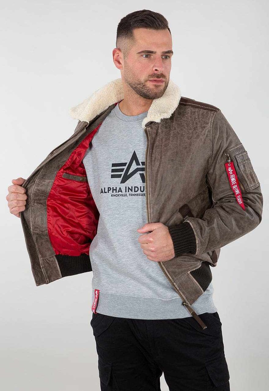 Men Alpha Industries Outerwear | Injector Iii Leather Jacket Vintage Brown