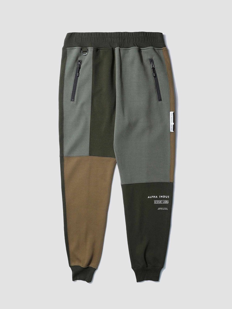 Men Alpha Industries Pants + Shorts | Alpha X Izzue Patchwork Bottom Olive