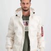 Men Alpha Industries Outerwear | Hooded Logo Puffer White