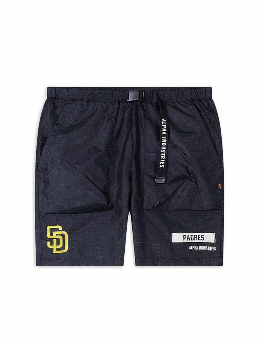 Mlb Alpha Industries Mlb X Alpha X New Era - Hoodies, Tees, & Shorts | San Diego Padres X Alpha X New Era Nylon Shorts Black