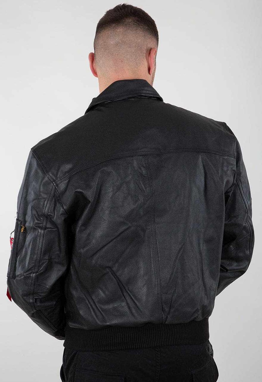 Men Alpha Industries Outerwear | Cwu Leather Black