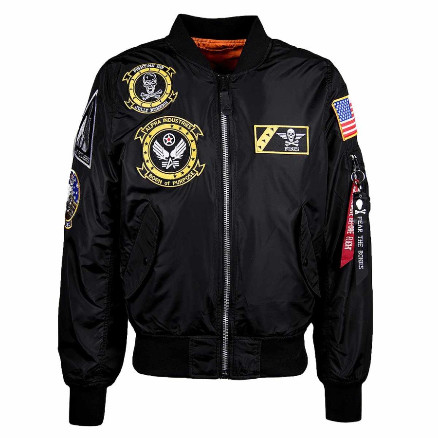 Men Alpha Industries Outerwear | L-2B Fear The Bones Flight Jacket Black