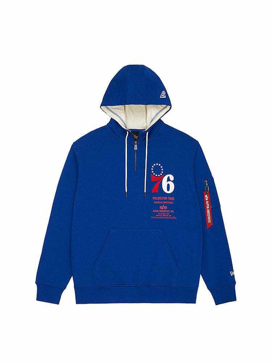 Nba Alpha Industries Nba X Alpha X New Era - Hoodies, Tees, & Shorts | Philadelphia 76Ers X Alpha X New Era Hoodie Blue