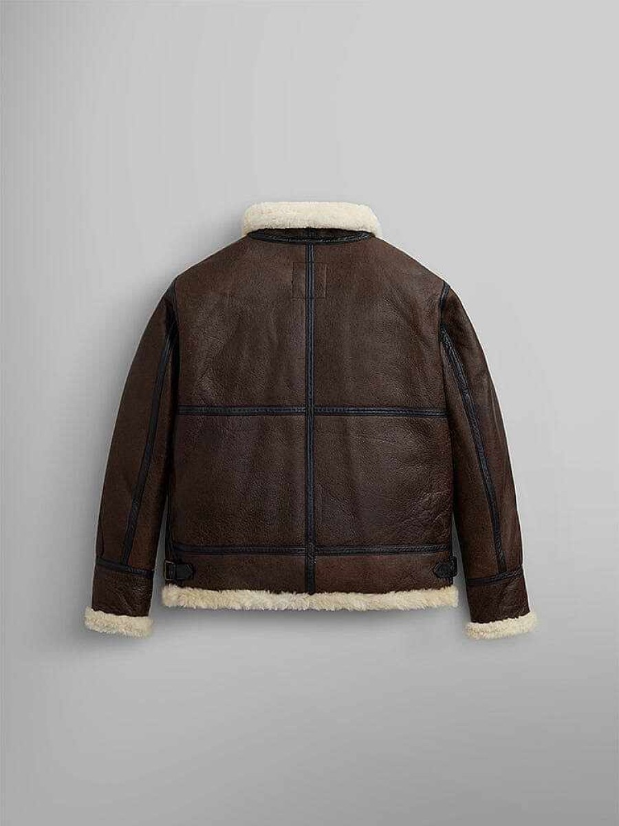 Men Alpha Industries Outerwear | B-3 Sherpa Leather Bomber Jacket Brown