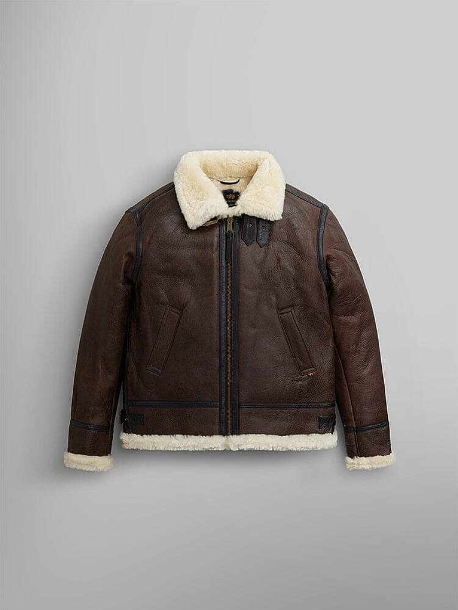 Men Alpha Industries Outerwear | B-3 Sherpa Leather Bomber Jacket Brown