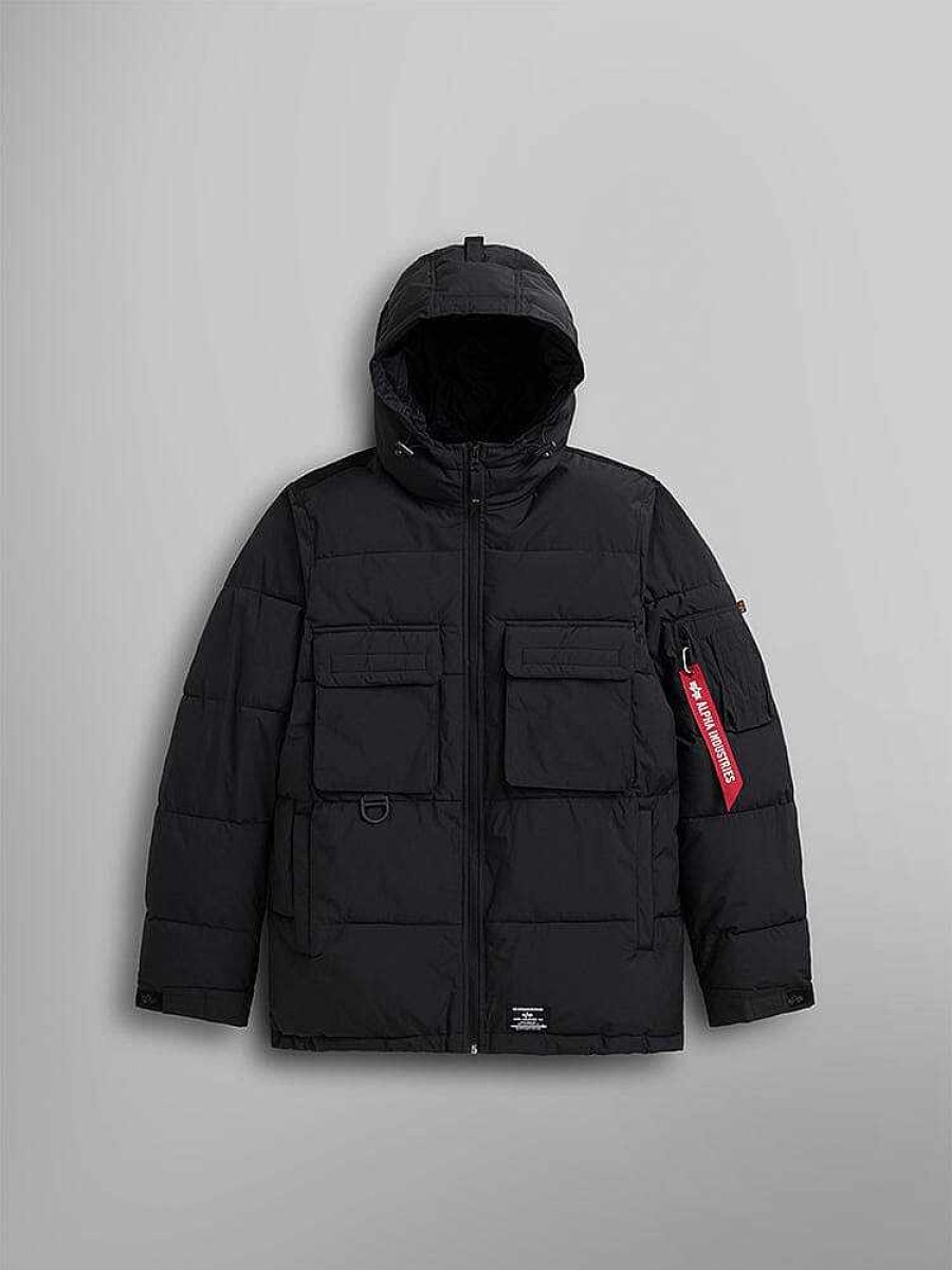 Men Alpha Industries Outerwear | Hooded Puffer Jacket Black