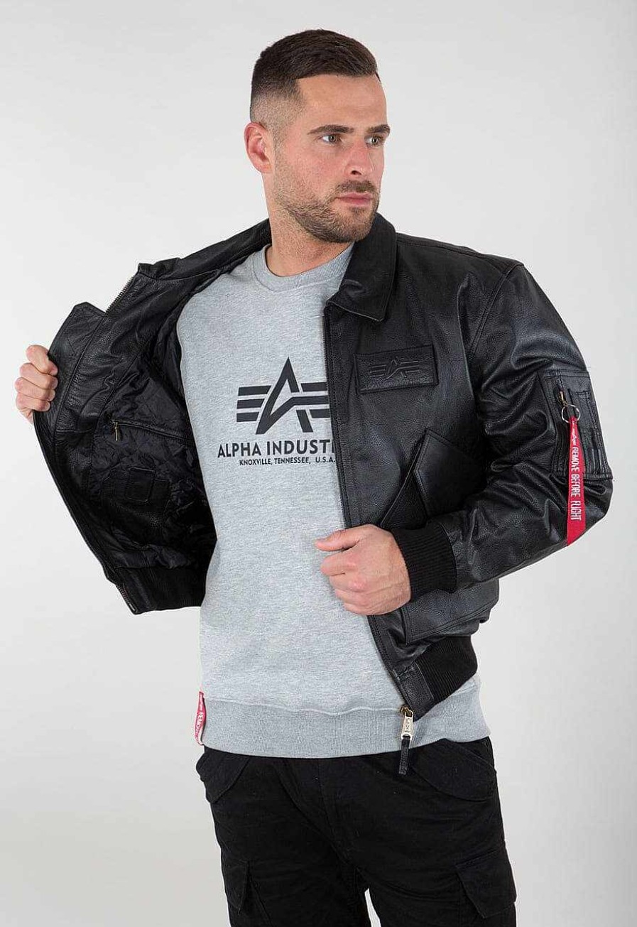 Men Alpha Industries Outerwear | Cwu Leather Black