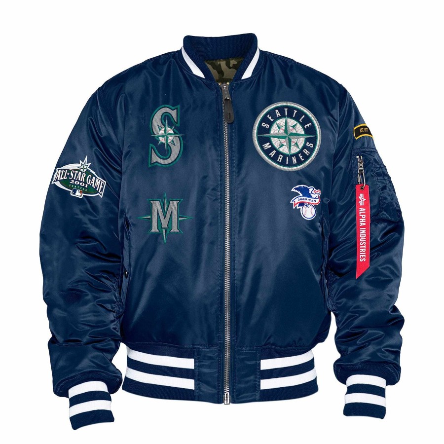 Mlb Alpha Industries Mlb X Alpha X New Era - Bomber Jackets | Seattle Mariners X Alpha X New Era Ma-1 Bomber Jacket Replica Blue